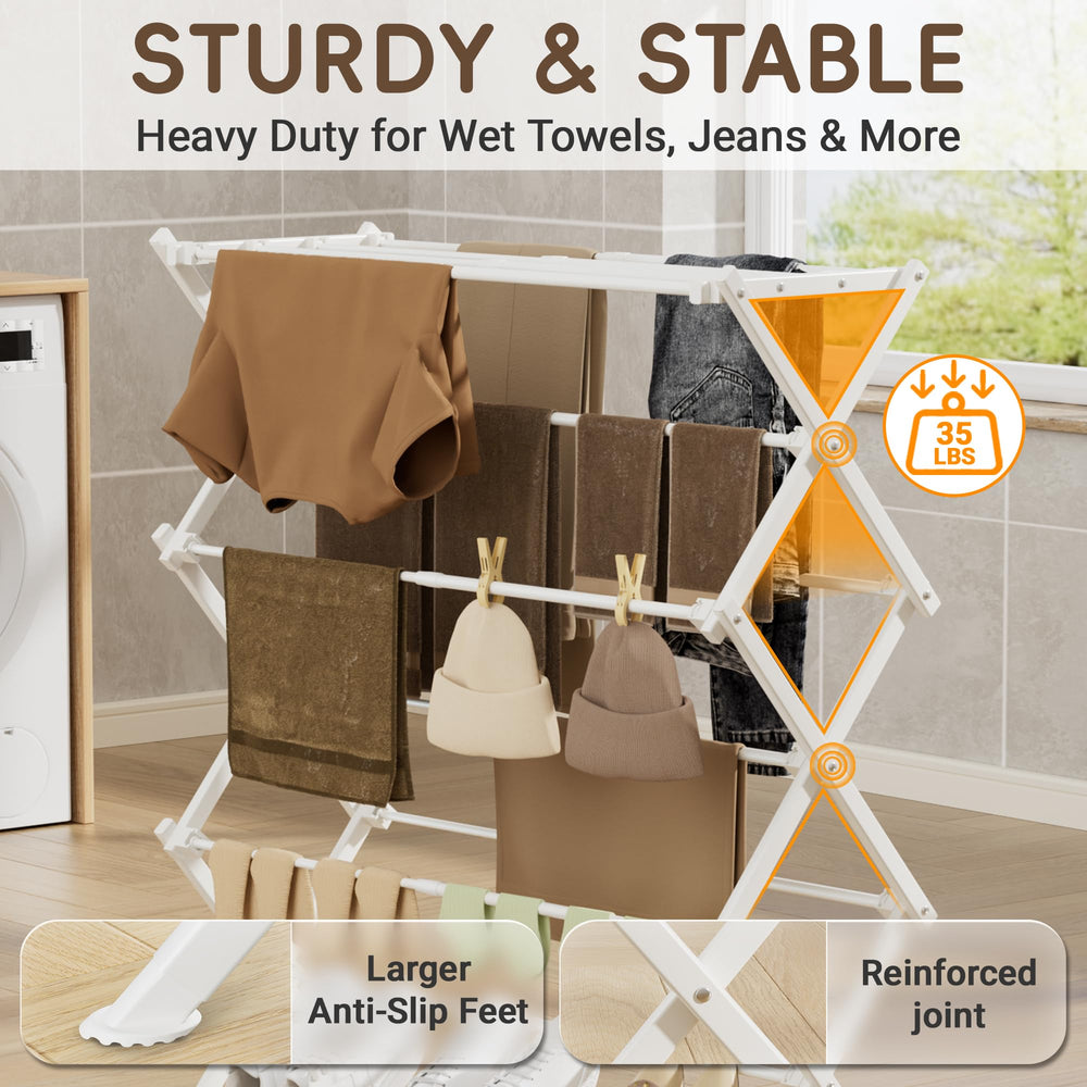 SpaceHidden séchoir ouvert avec linge montrant grande capacité de séchage