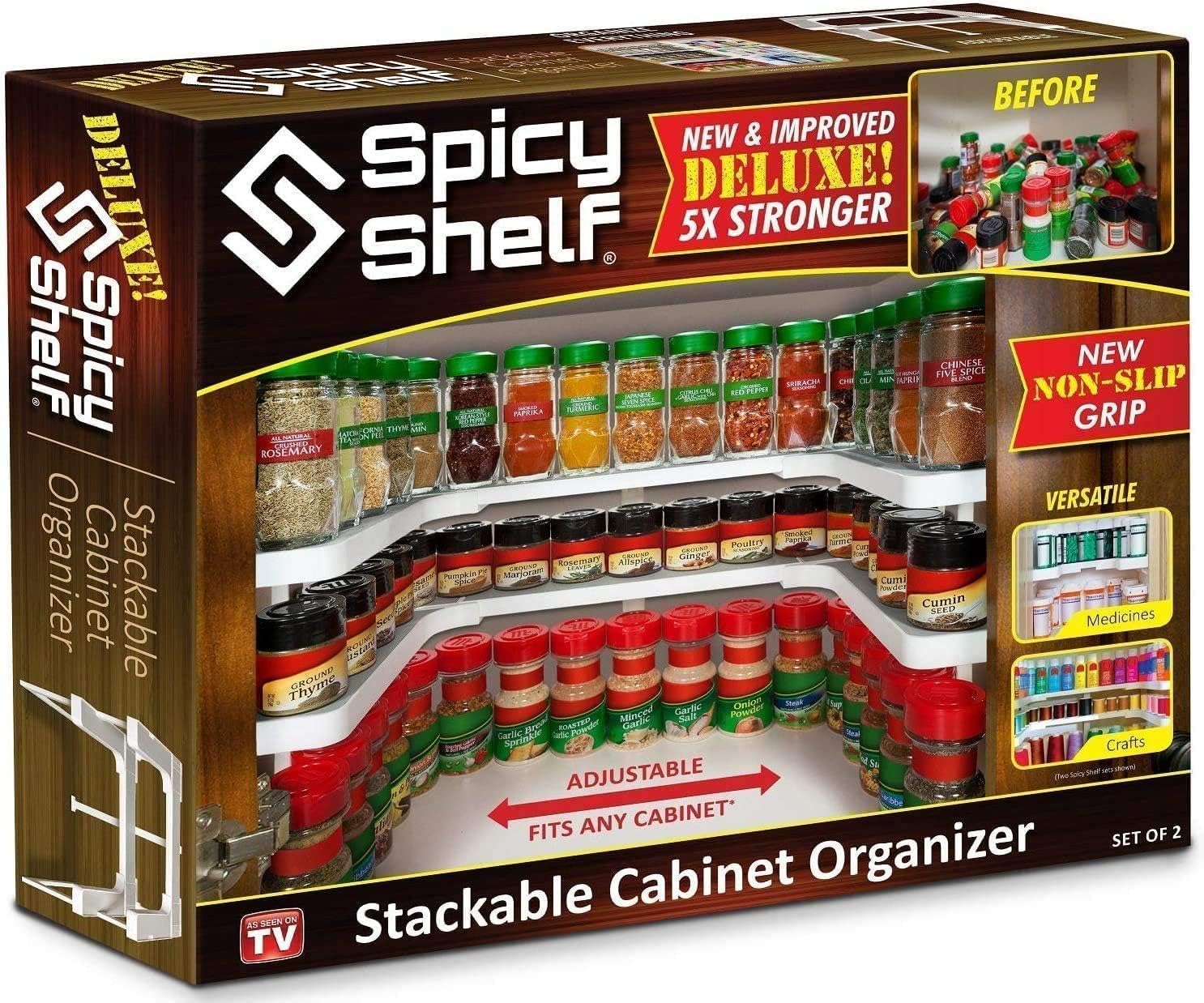 Spicy Shelf view face emballage montrant contenu et bénéfice organisation