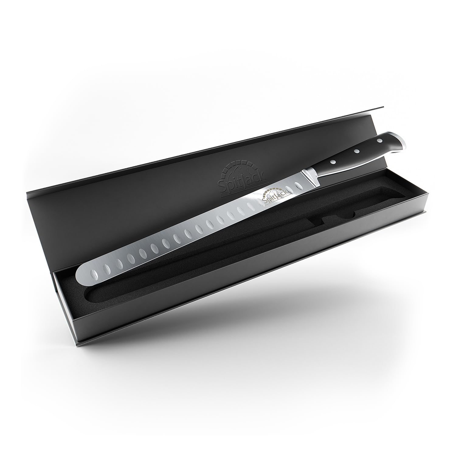 SPITJACK couteau en action tranchant un brisket pour des coupes nettes