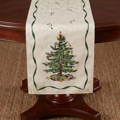 Spode chemin de table face visible montrant motif arbre de Noël et charme festif
