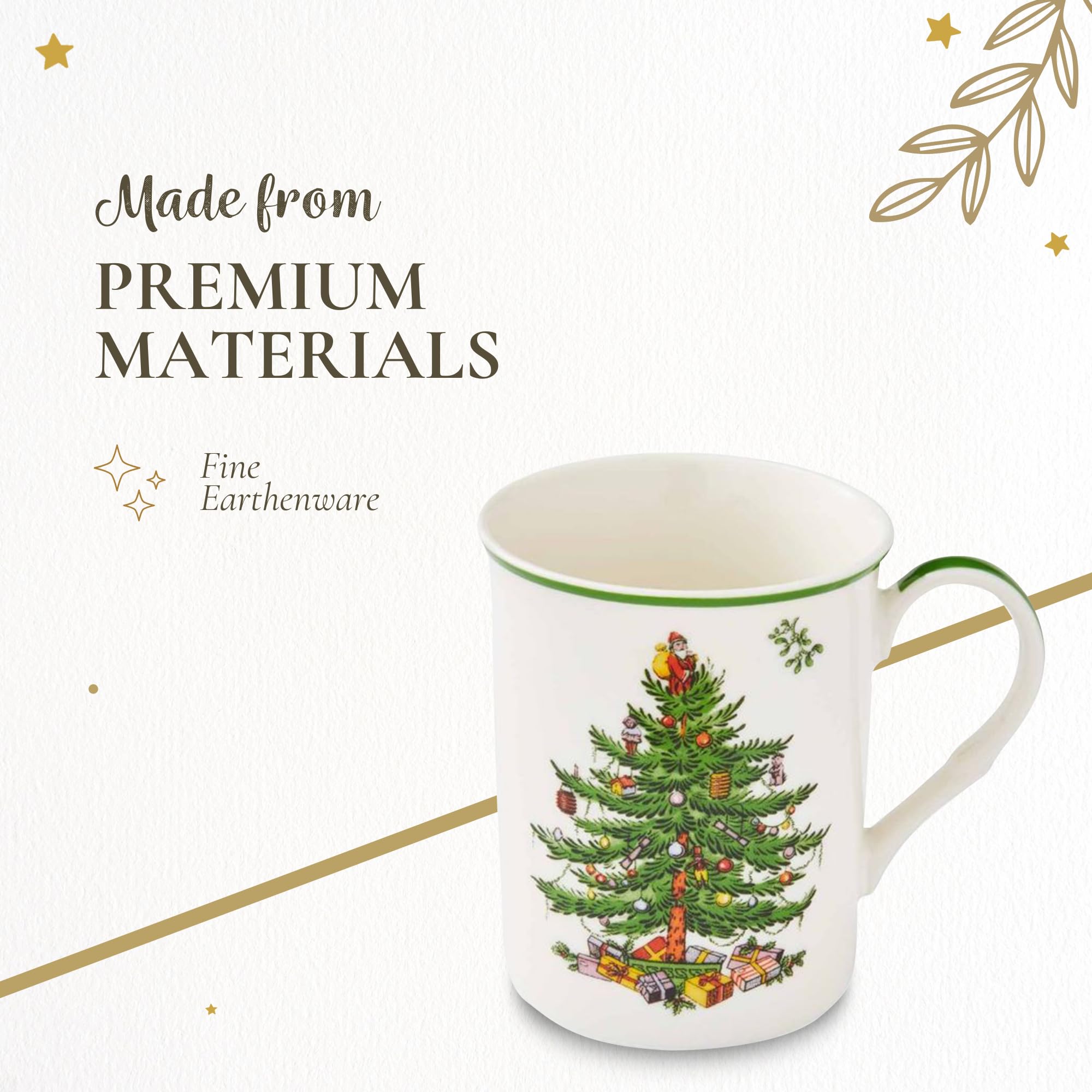 Spode mug tenu en main illustrant confort et capacité 12 oz