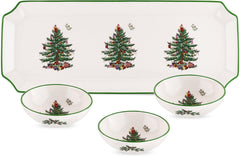 Spode plateau face montrant motif Christmas Tree et présentation soignée