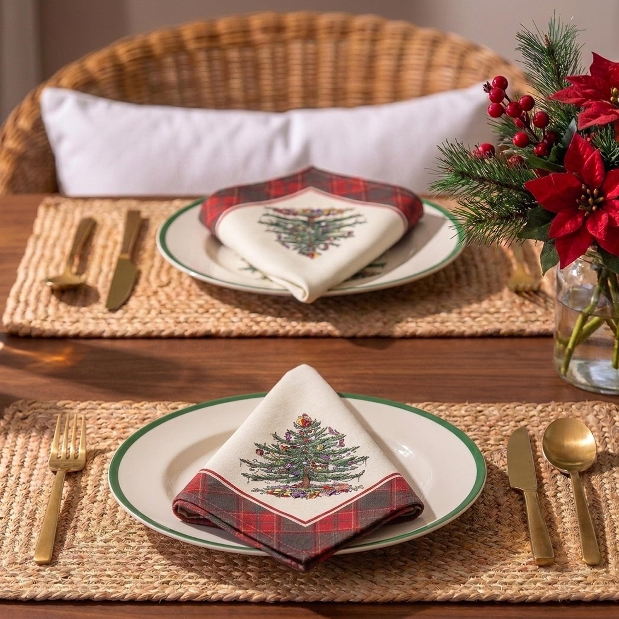 Spode comparaison taille montrant serviette 20 pouces adaptée aux assiettes