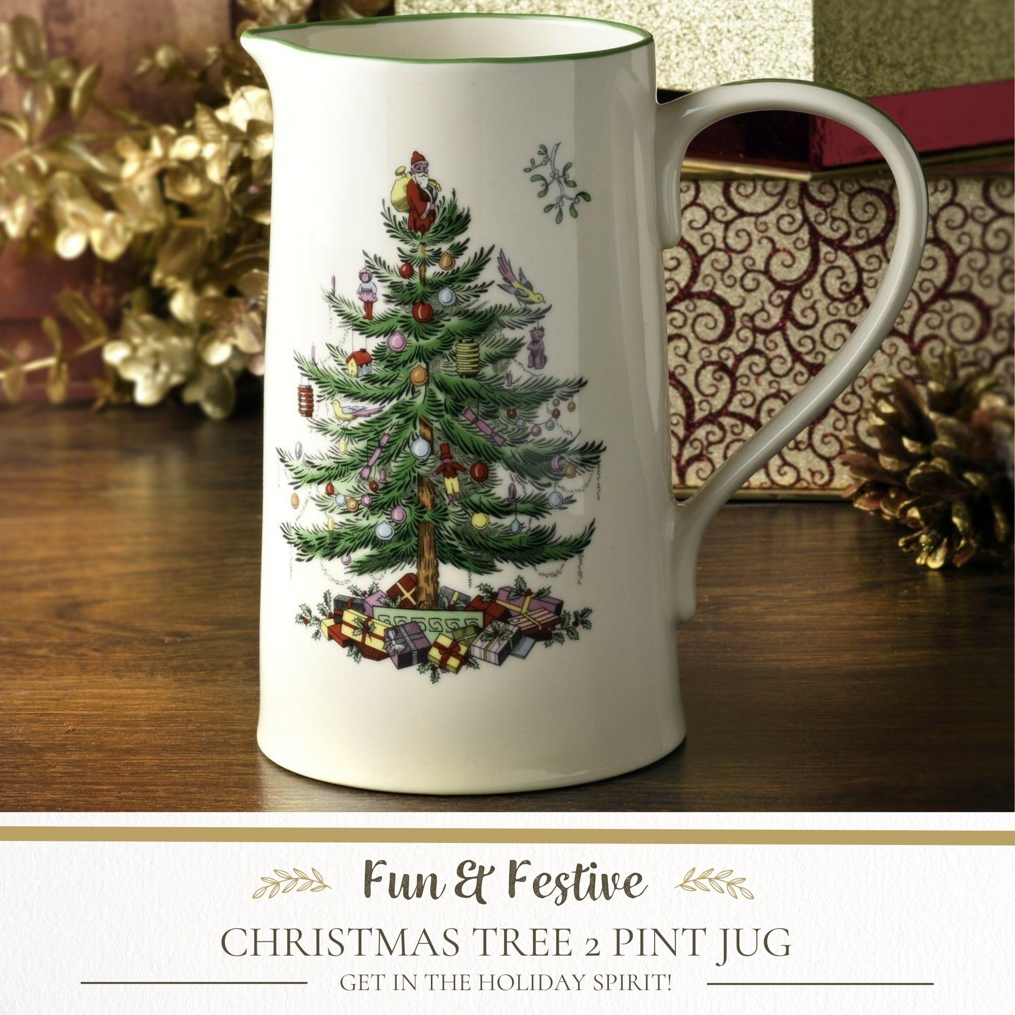 Spode motif Christmas Tree détail mettant en valeur l'imprimé traditionnel festif
