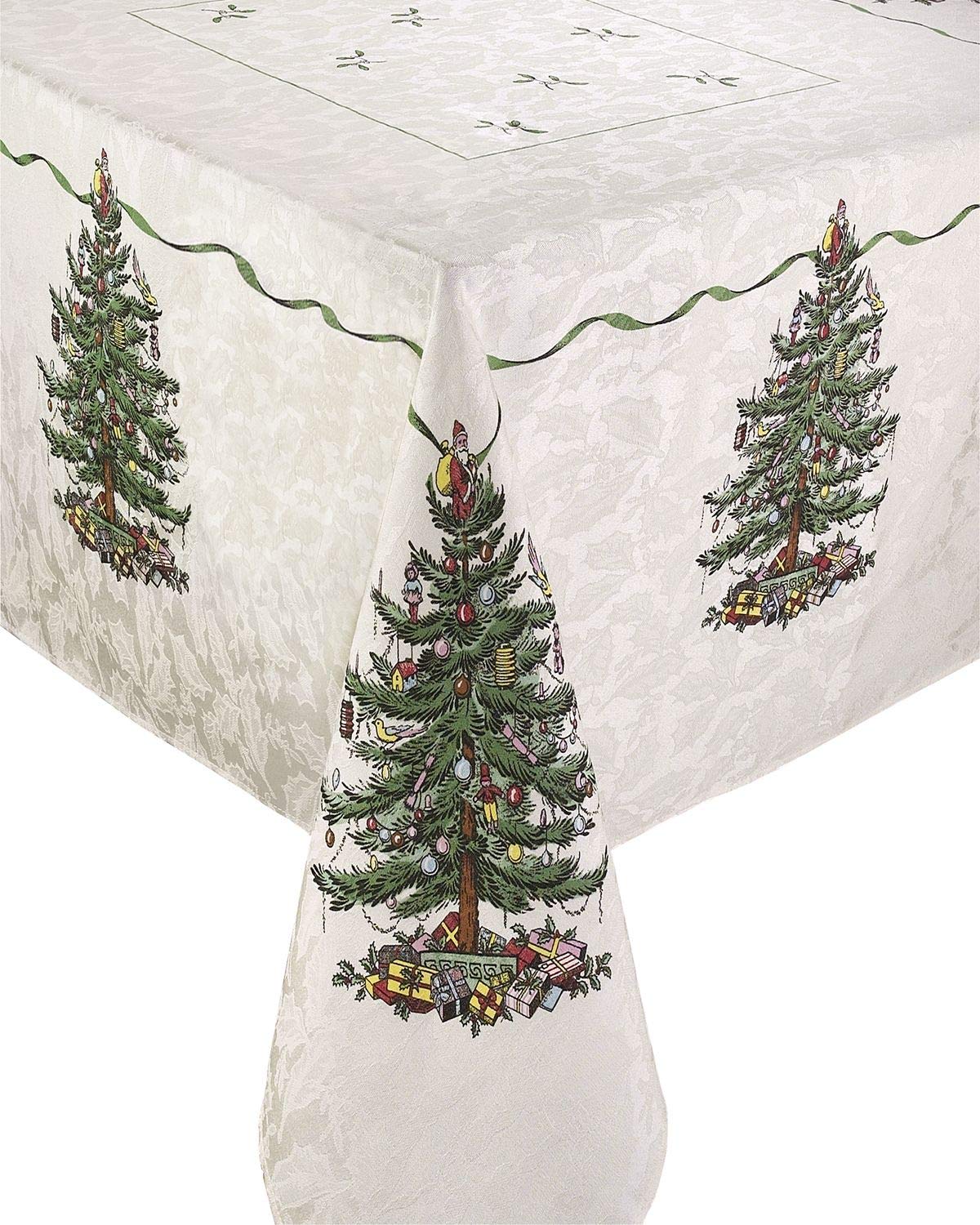 Spode nappe rectangulaire vue face montrant motif sapin et élégance festive