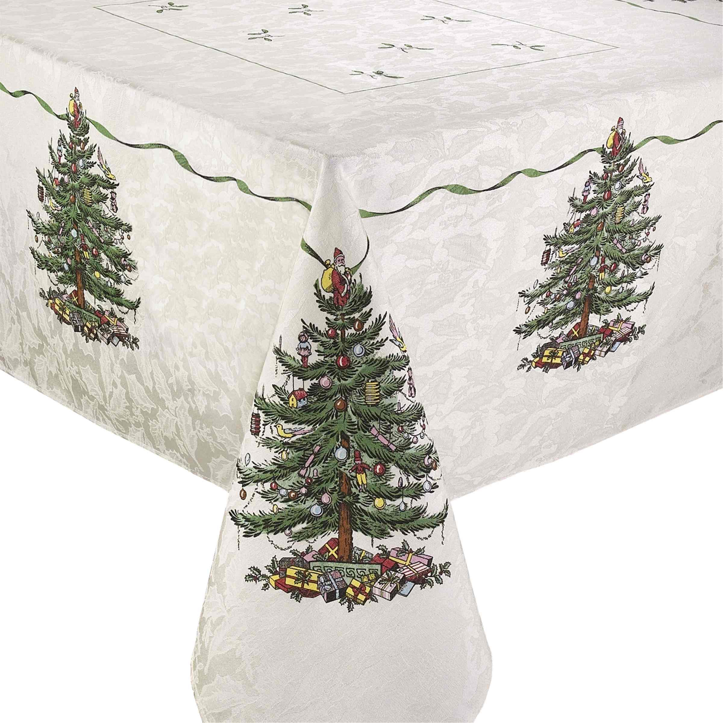 Spode nappe rectangulaire vue avant affichant motif Christmas Tree et bord festif pour une table élégante