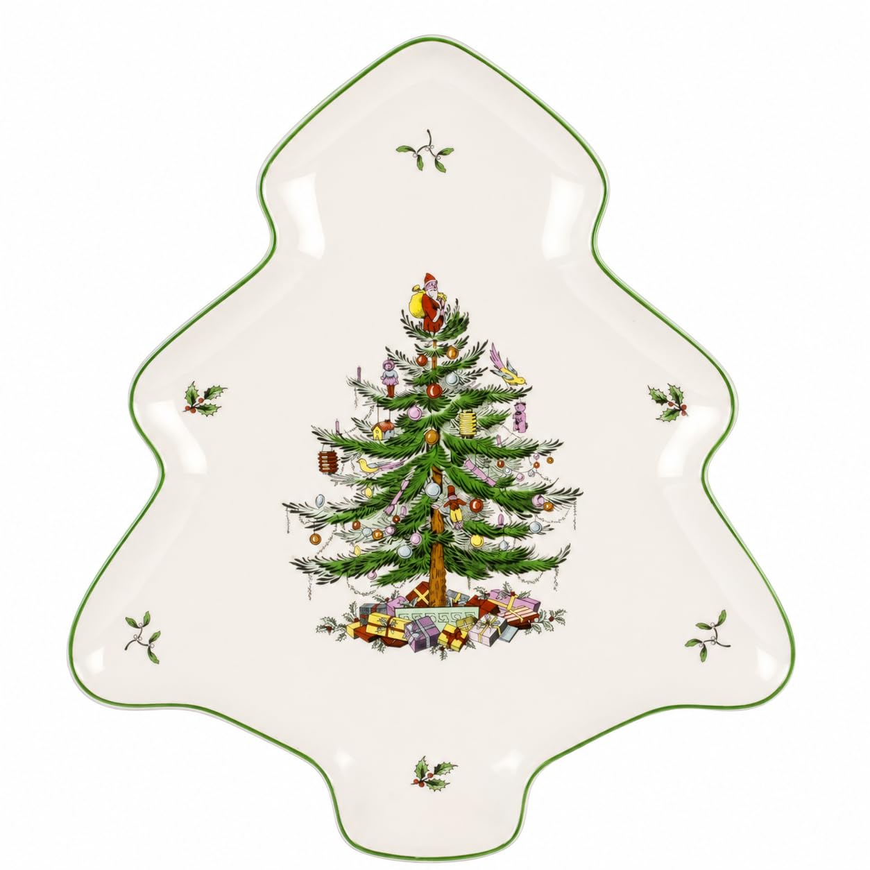 Spode plat en forme d'arbre face avant, mise en valeur festive