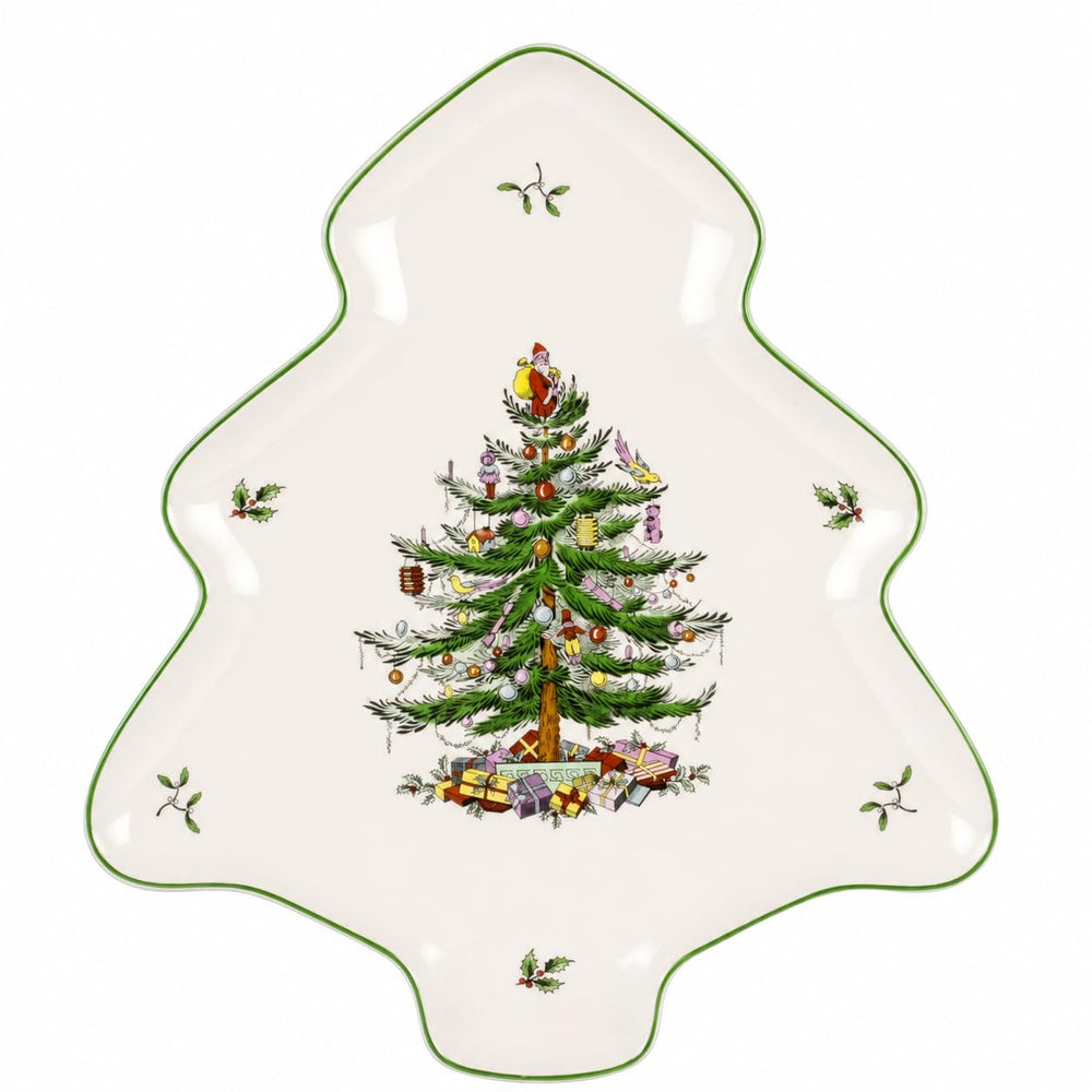 Spode plat en forme d'arbre face avant, mise en valeur festive