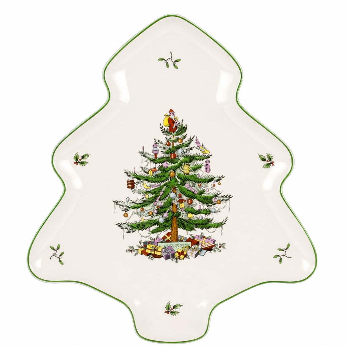 Spode plat en forme d'arbre face avant, mise en valeur festive