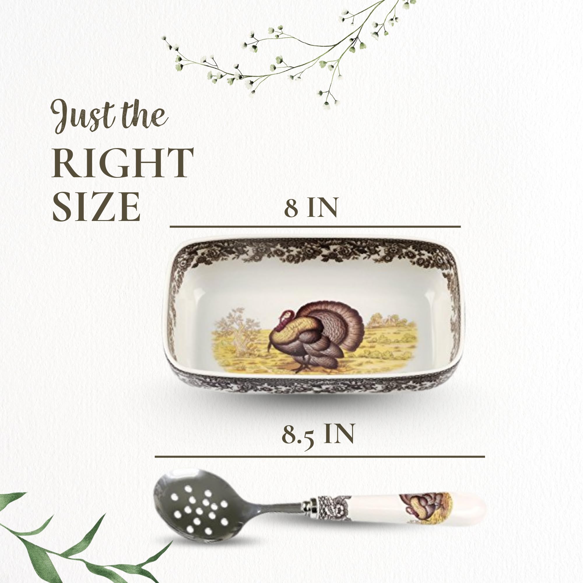 Spode Woodland ensemble en situation sur table automnale, sublime présentation de plats