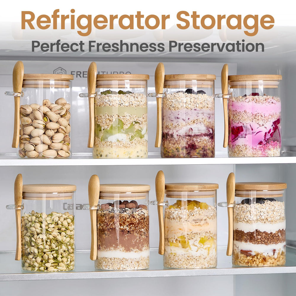 Spreccio bocaux remplis d’overnight oats illustrant conservation et présentation