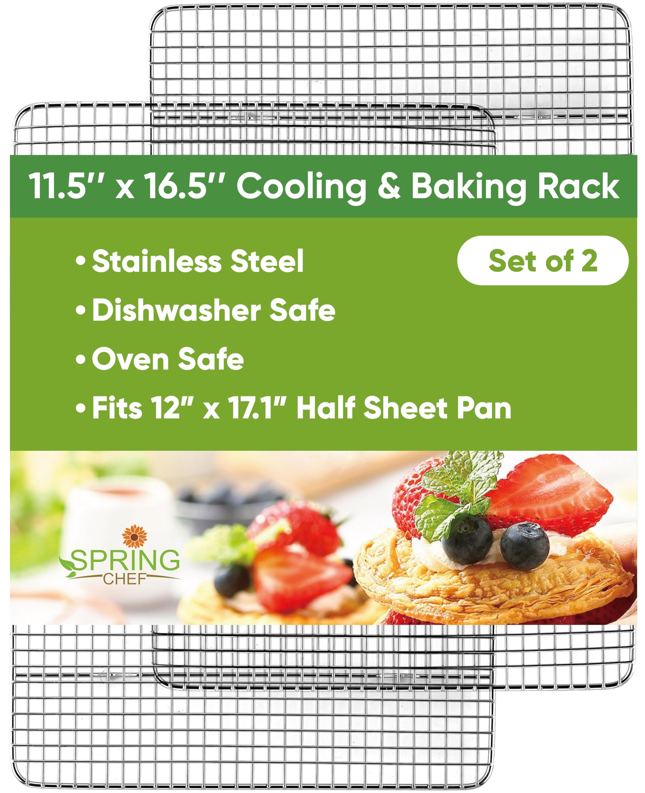 Spring Chef grille face avant montrant dimensions et finition inox durable