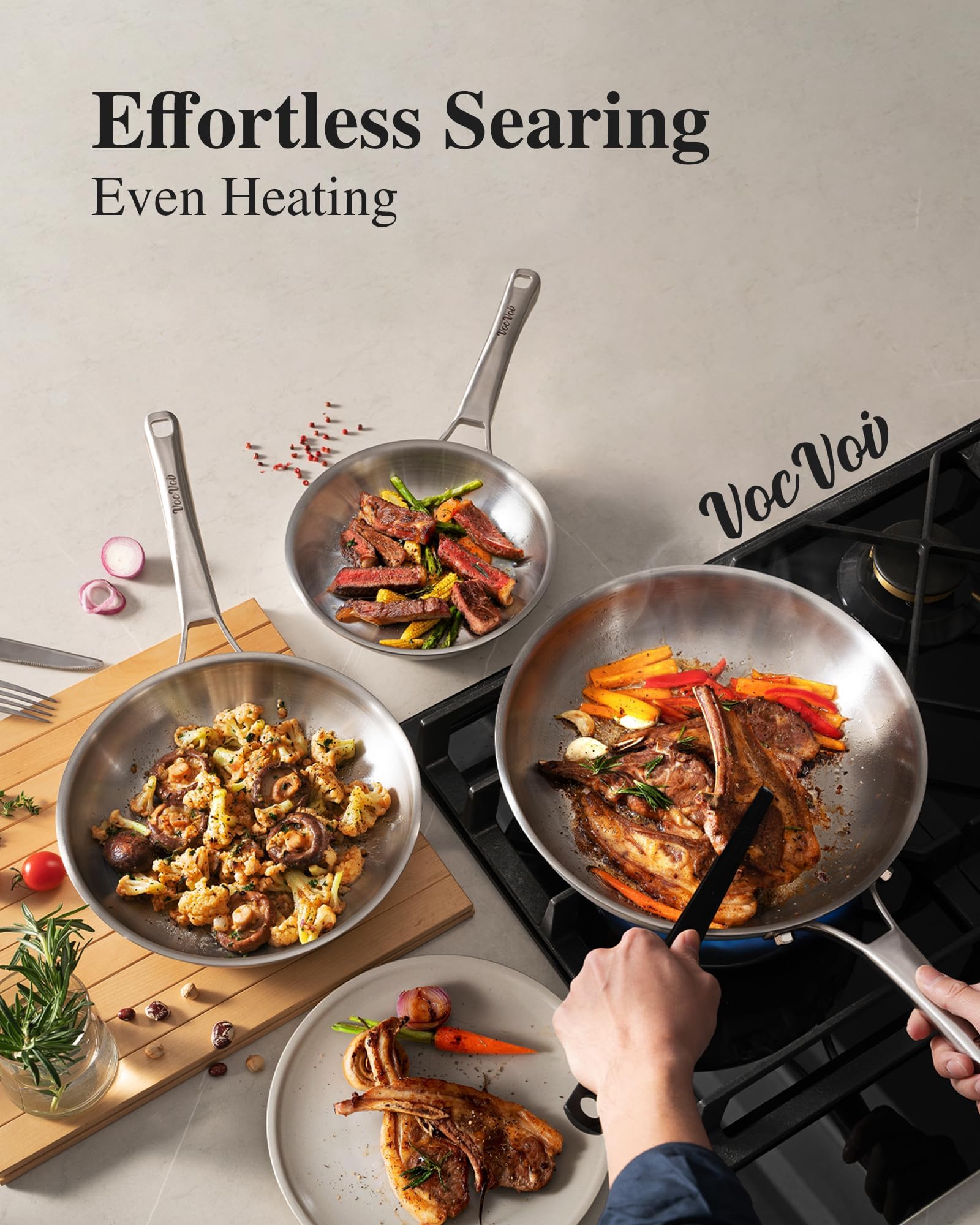 Stainless Steel Cookware Set sauteuse 3.6 QT prête à mijoter, maintien des saveurs