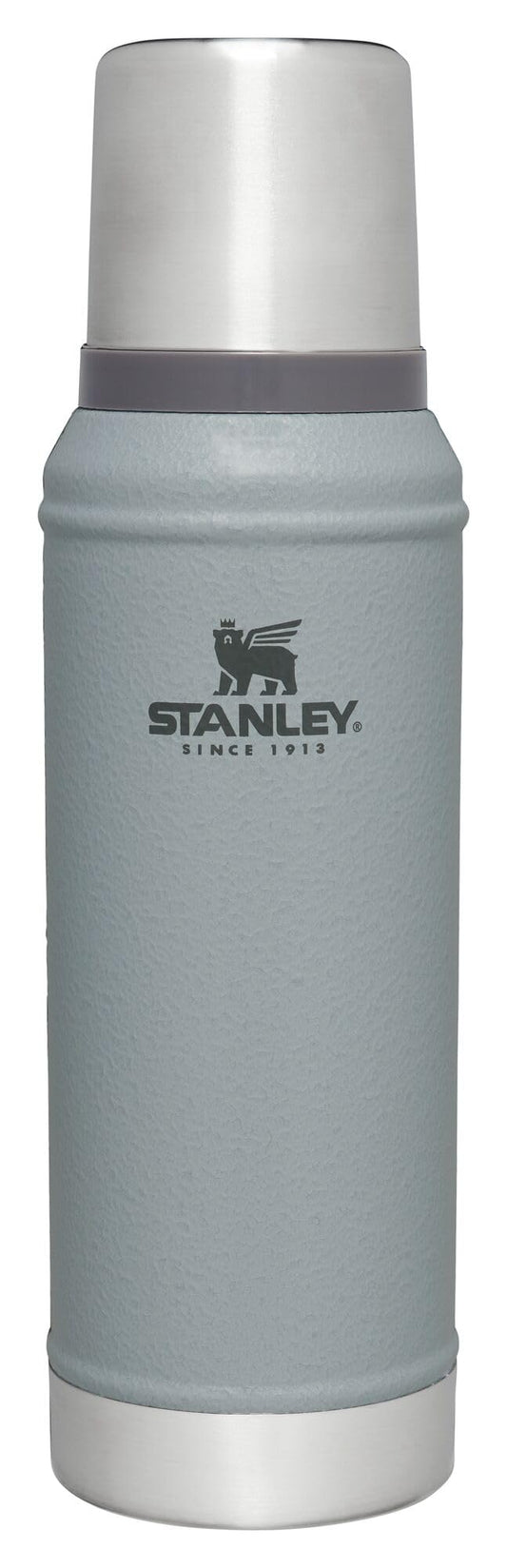 STANLEY bouteille face avant Hammertone Silver montrant robustesse et isolation