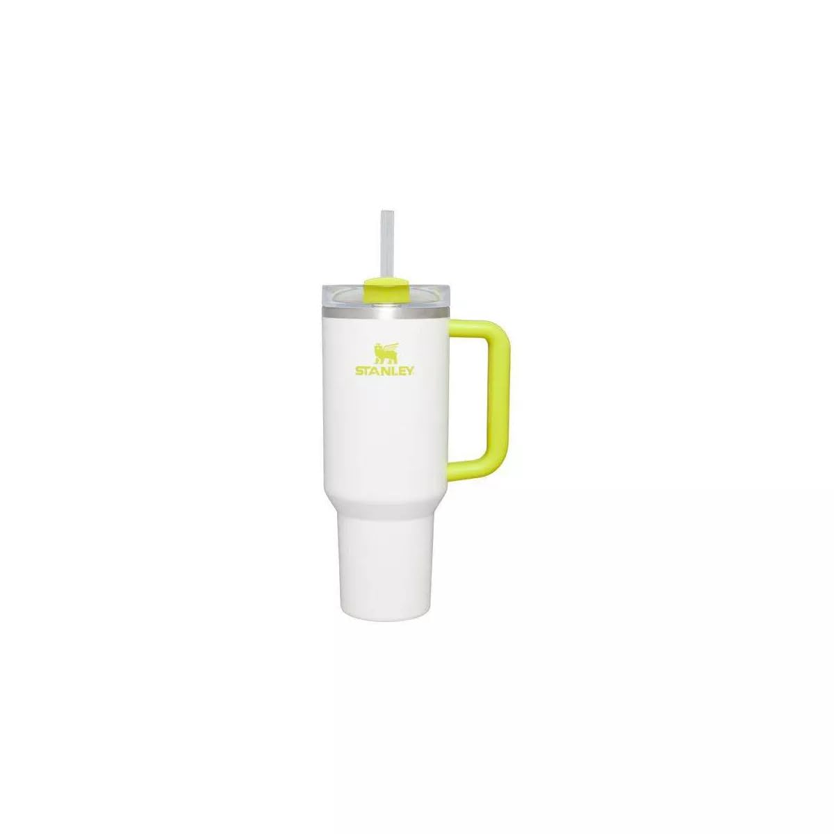 Stanley vue avant 40 oz Frost/Electric Yellow montrant la capacité et la finition durable