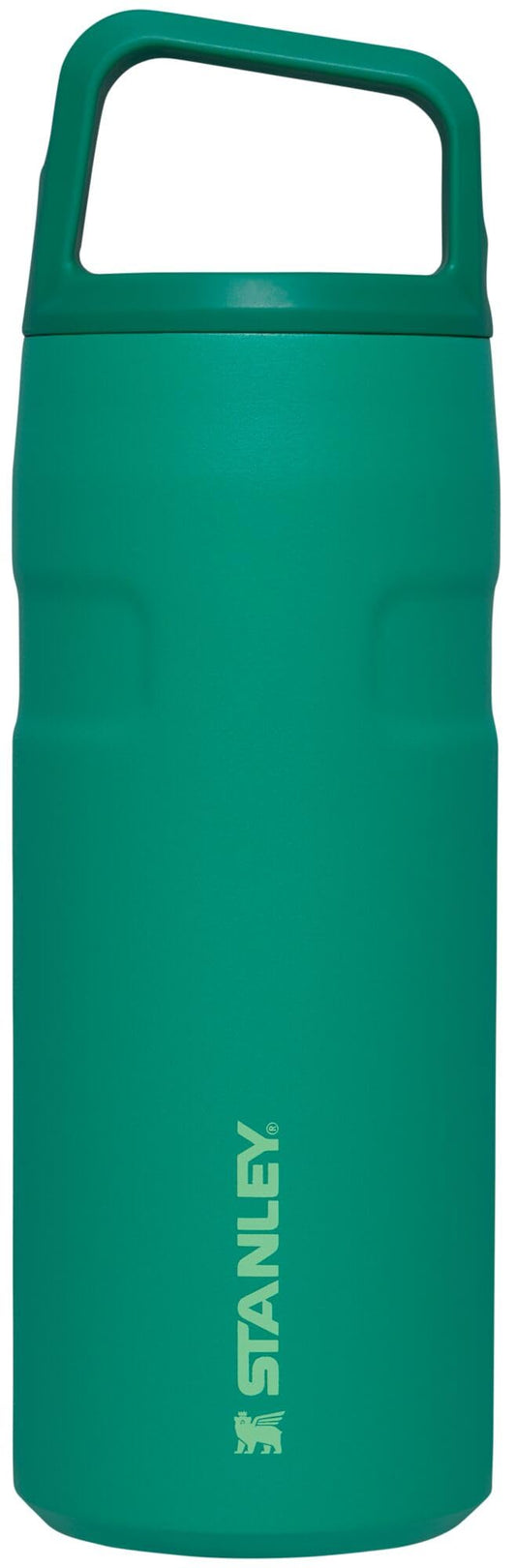 Stanley vue de face de la gourde 16 oz montrant la forme et le bouchon pratique