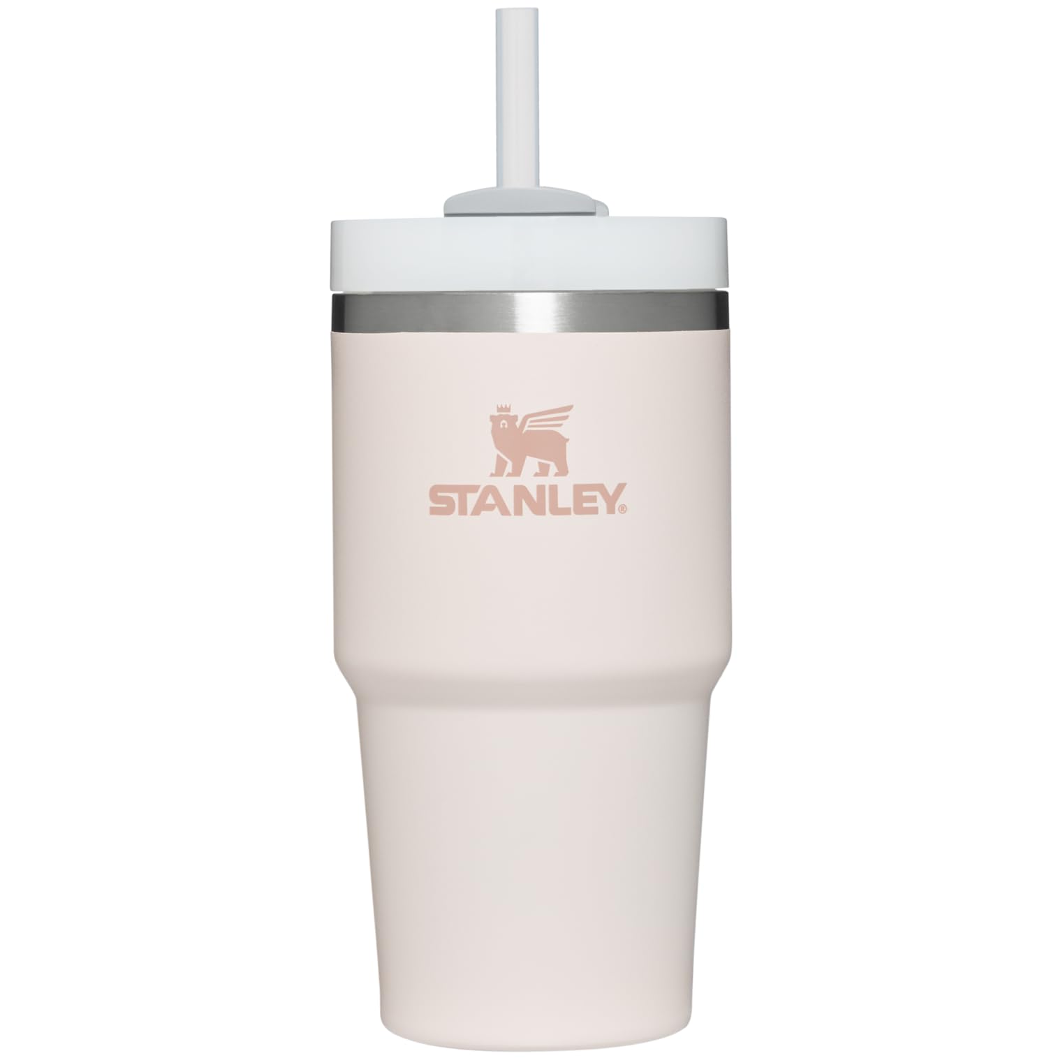 STANLEY gobelet 20 oz Rose Quartz face montré avec coupe et portabilité