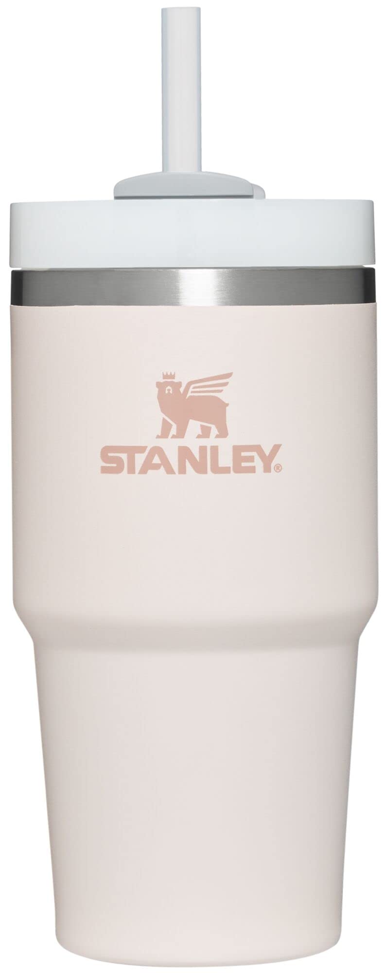 STANLEY Quencher H2.0 face rose quartz montrant design et compatibilité porte-gobelet