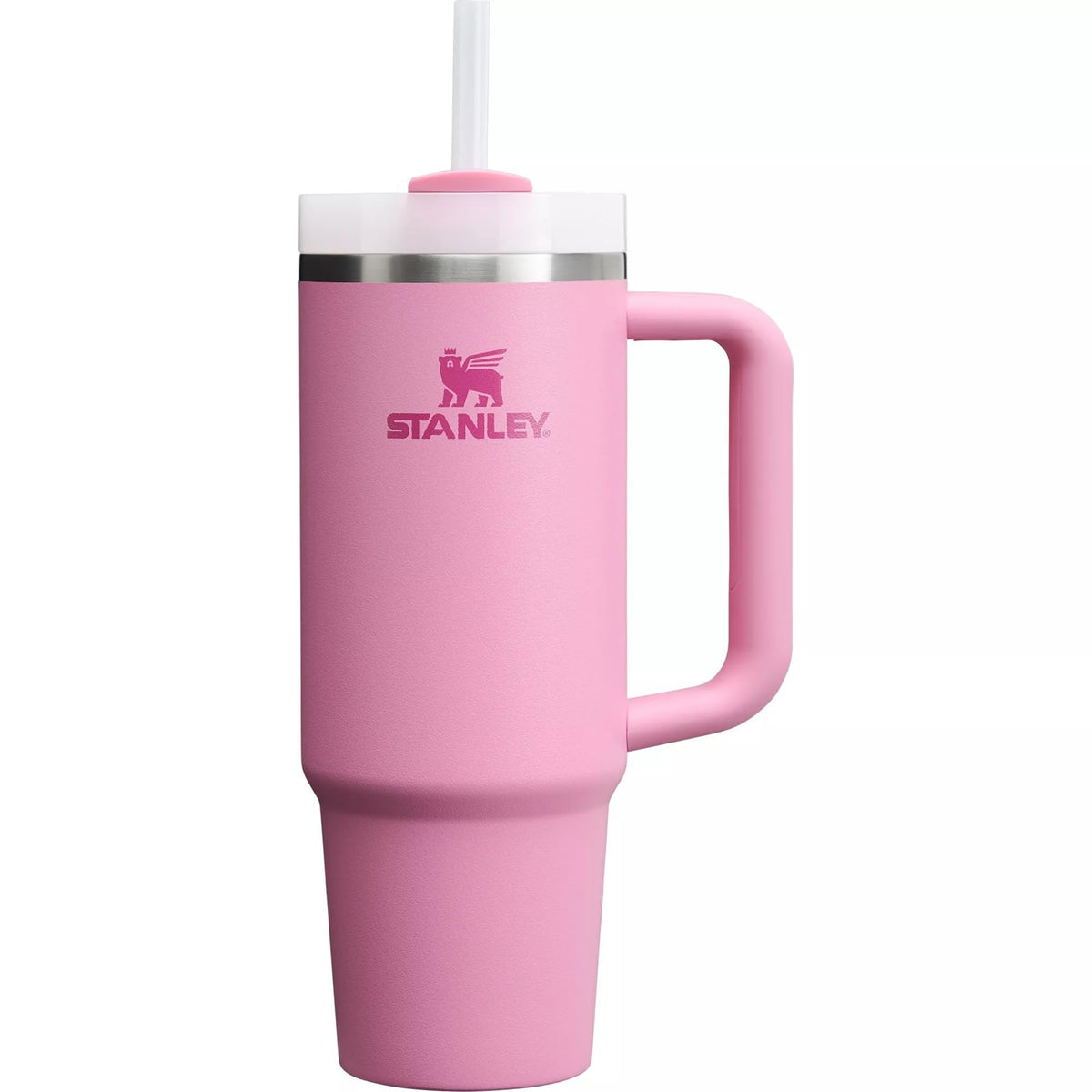 STANLEY Quencher H2.0 vue avant Peony montrant la capacité 40 oz et la poignée ergonomique