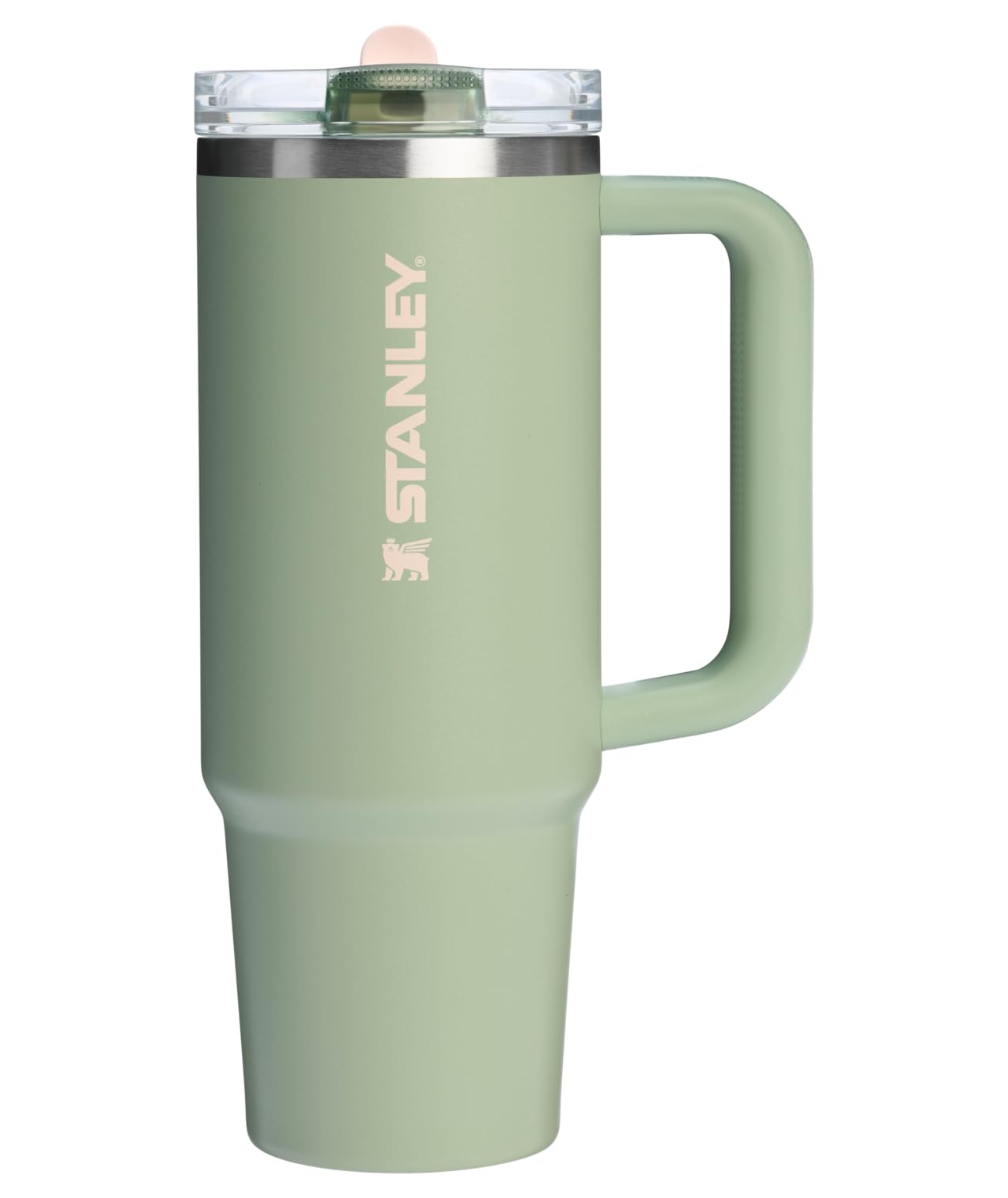 STANLEY Quencher face avant montrant la finition Lichen et l’ouverture pratique
