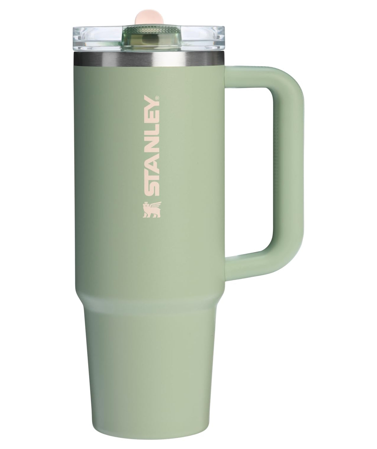 STANLEY Quencher face avant montrant la finition Lichen et l’ouverture pratique