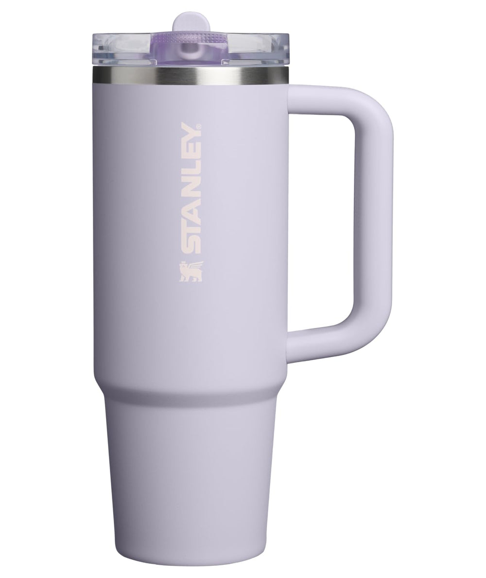 STANLEY vue avant du gobelet Purple Dust montrant le design et la poignée pratique