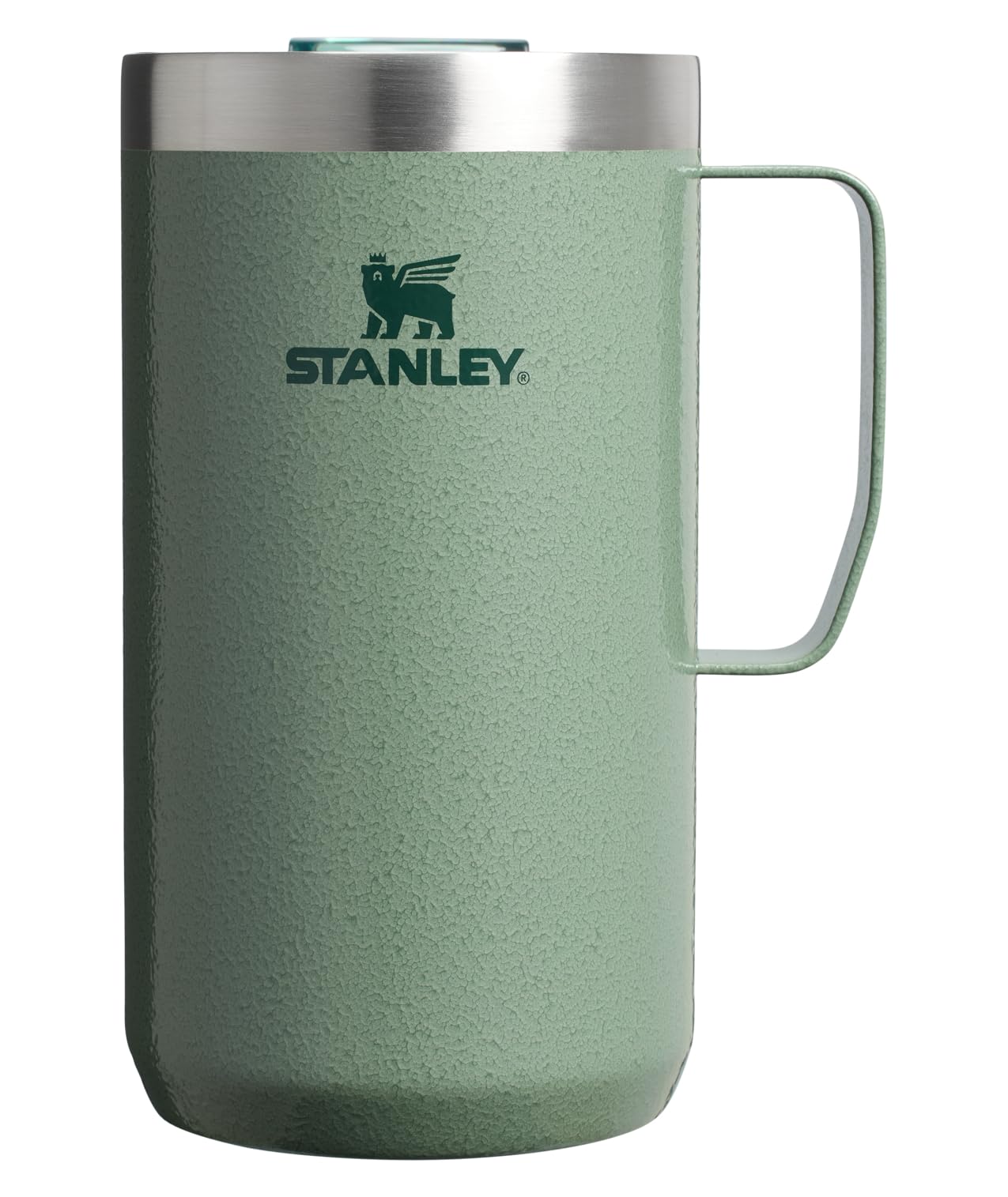 STANLEY tasse face avant montrant design hammertone green et robustesse