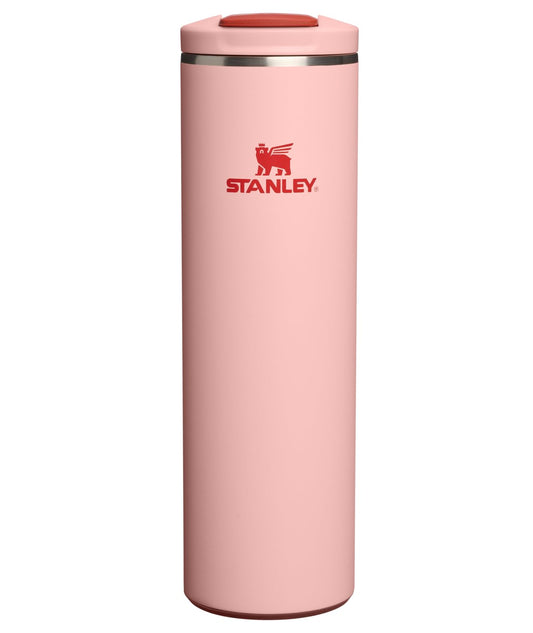STANLEY vue avant du mug Transit Peach Rose montrant la finition et la taille, idéal pour déplacements