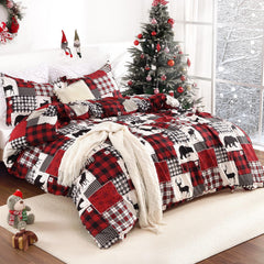 STARBEDIA face réversible montrant motifs plaid et noël polyvalence