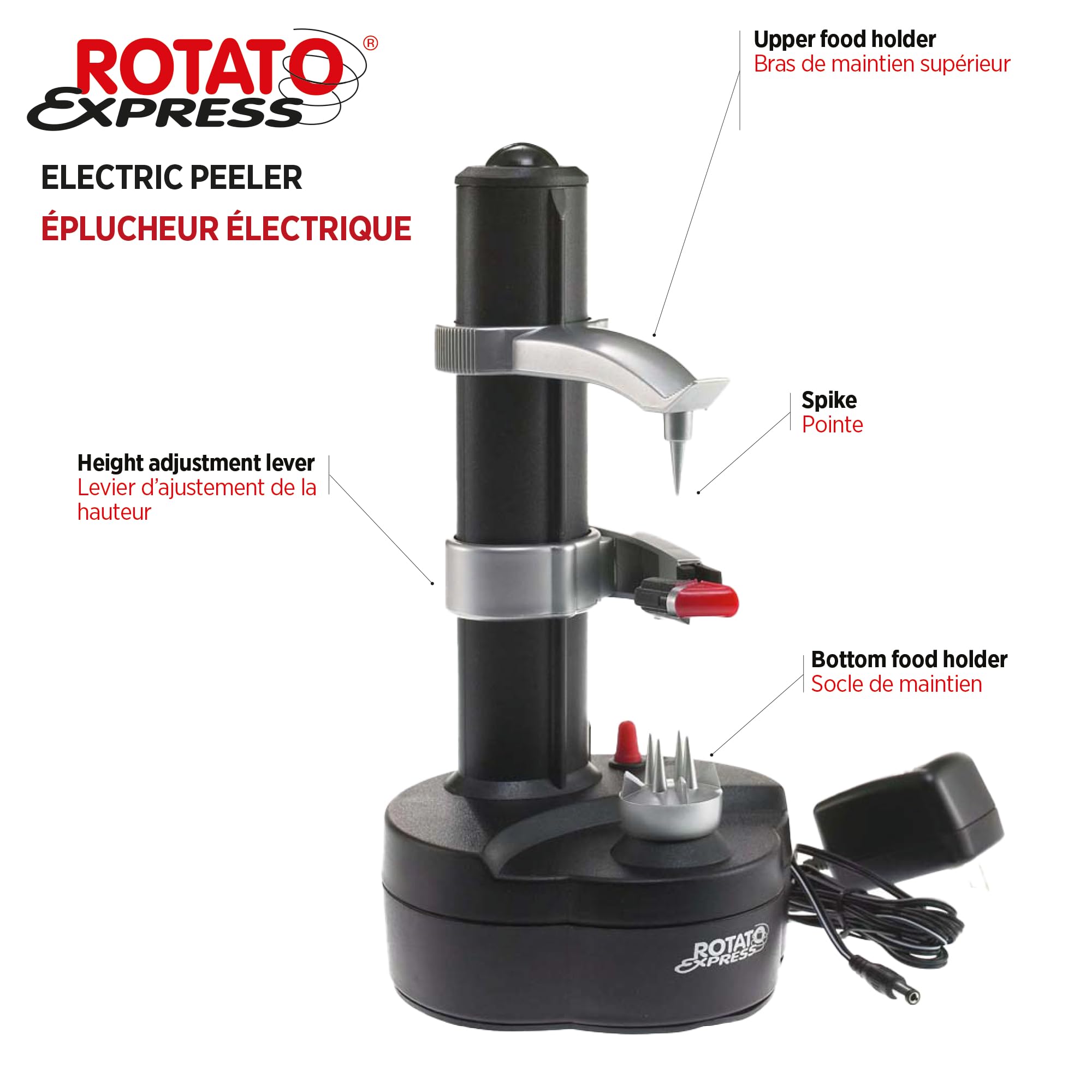 Starfrit appareil en action épluchant une pomme de terre efficacement
