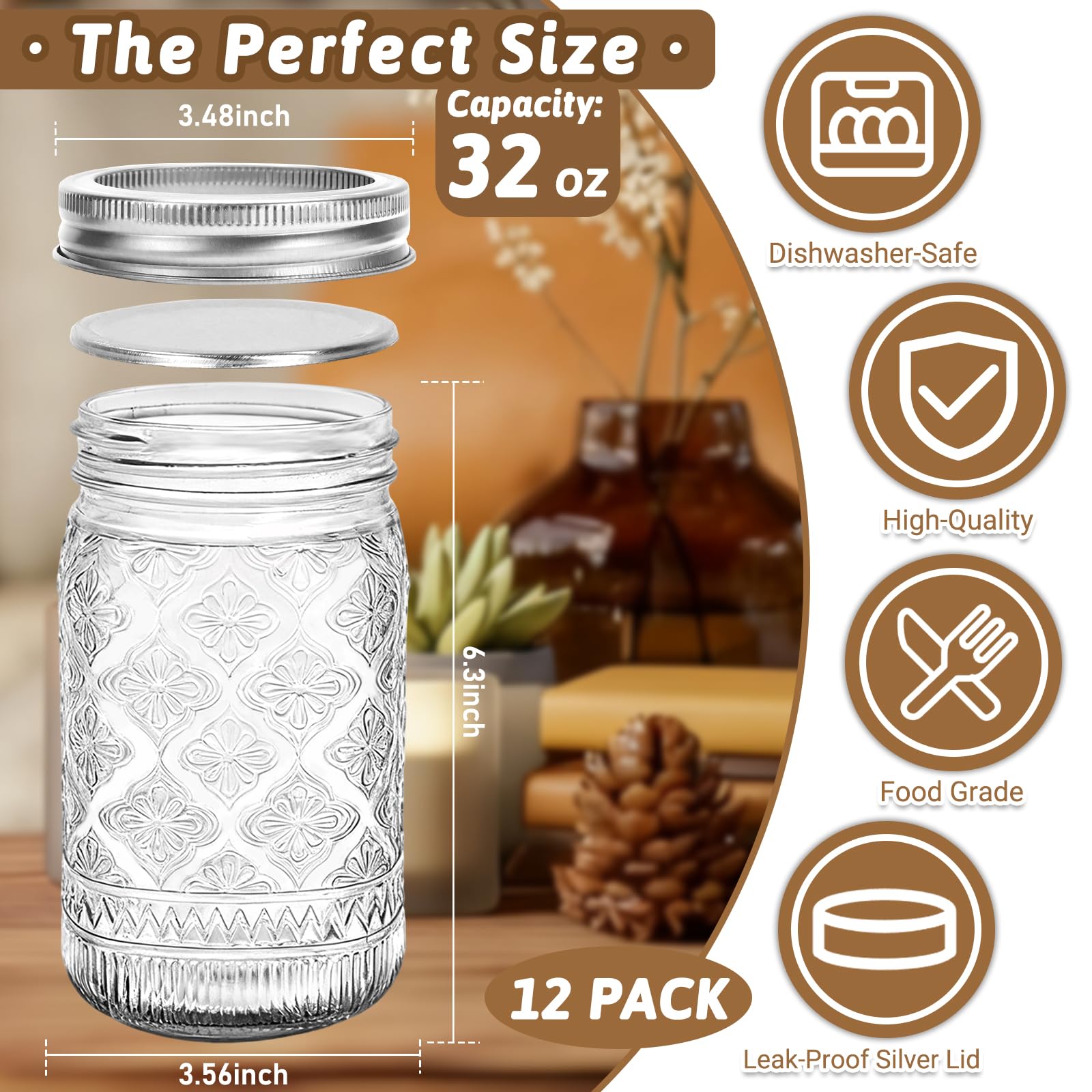 STARSIDE douze bocaux Mason 32oz emballage prêt à offrir et protection mousse