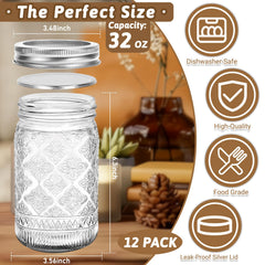 STARSIDE douze bocaux Mason 32oz emballage prêt à offrir et protection mousse