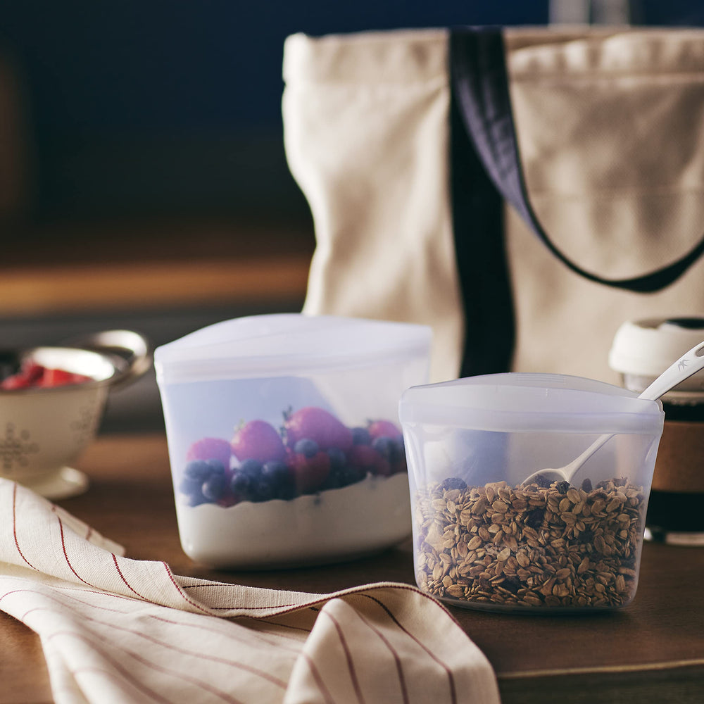 Stasher bols ouverts avec aliments, préparation rapide facilitée