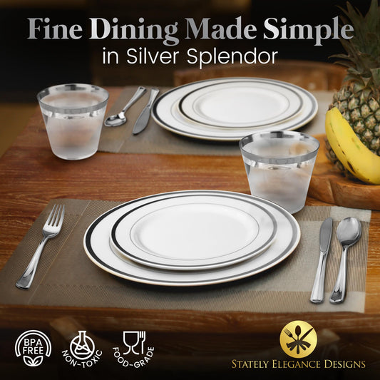Stately Elegance Designs gros plan assiette plate argentée montrant la finition élégante