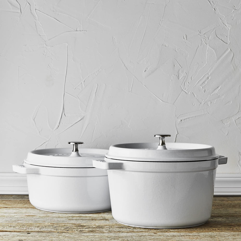 STAUB cocotte taille comparée à une assiette, capacité pratique 3–4 pers.