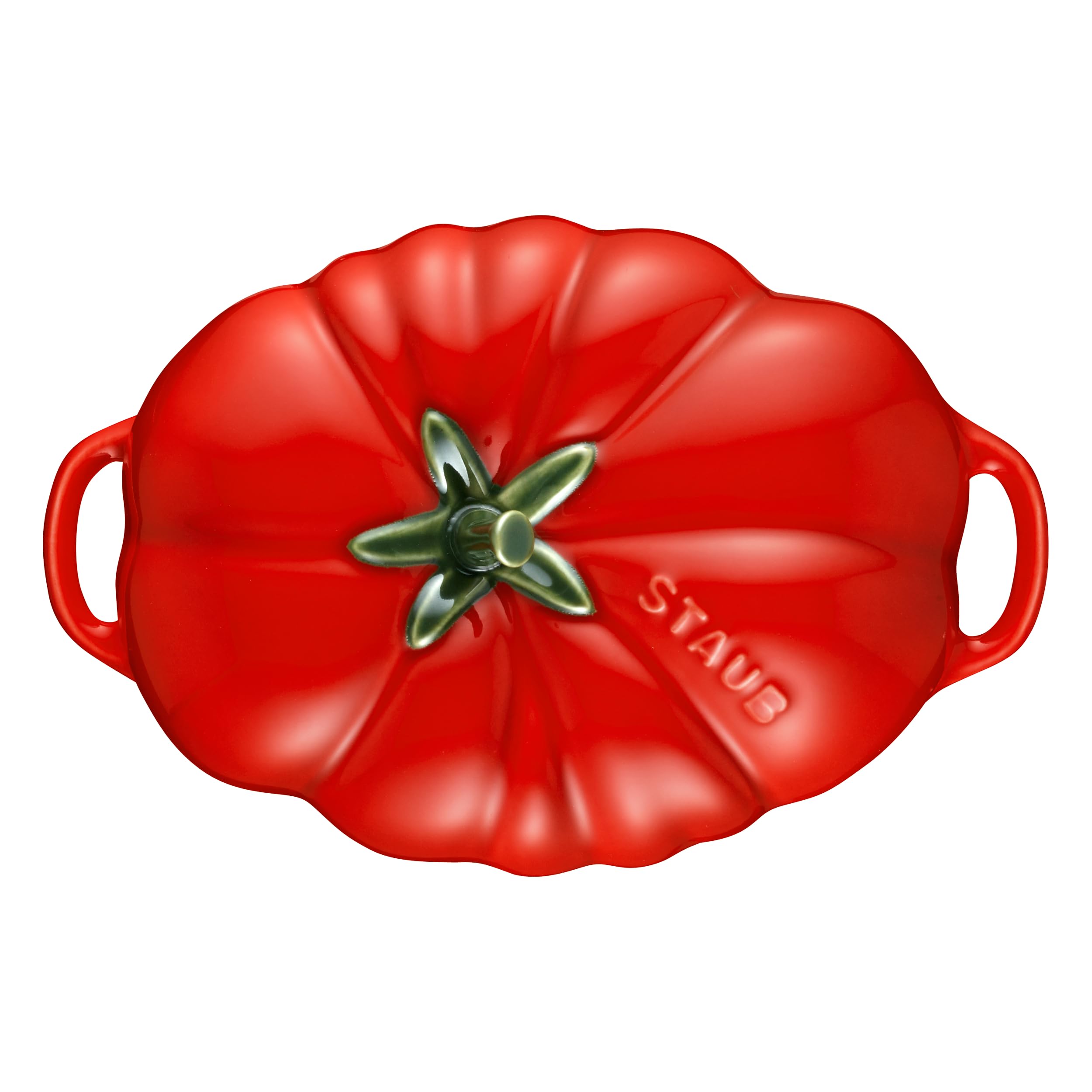 STAUB mini cocotte Tomate remplie d'un gratin prêt à servir, présentée chaude
