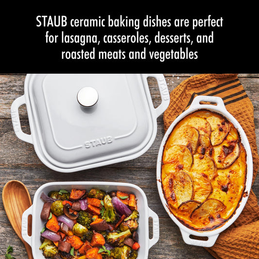 STAUB plat ovale illustrant capacité pour gratin et cuisson uniforme