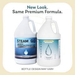 Steam & Go étiquette gros plan indiquant formule sans parfum et bénéfice anti-calcaire