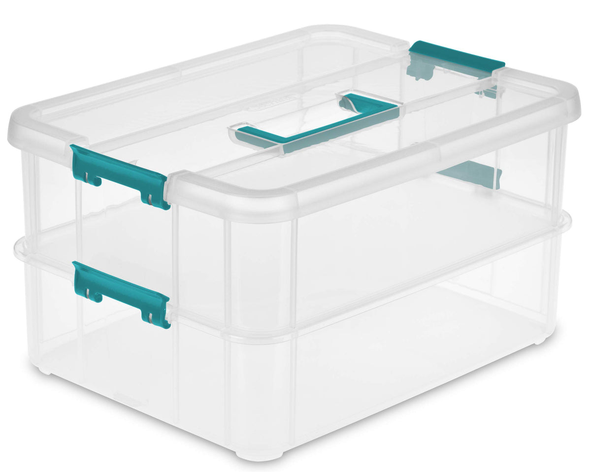Sterilite boîte Stack & Carry vue avant montrant la transparence et l'organisation