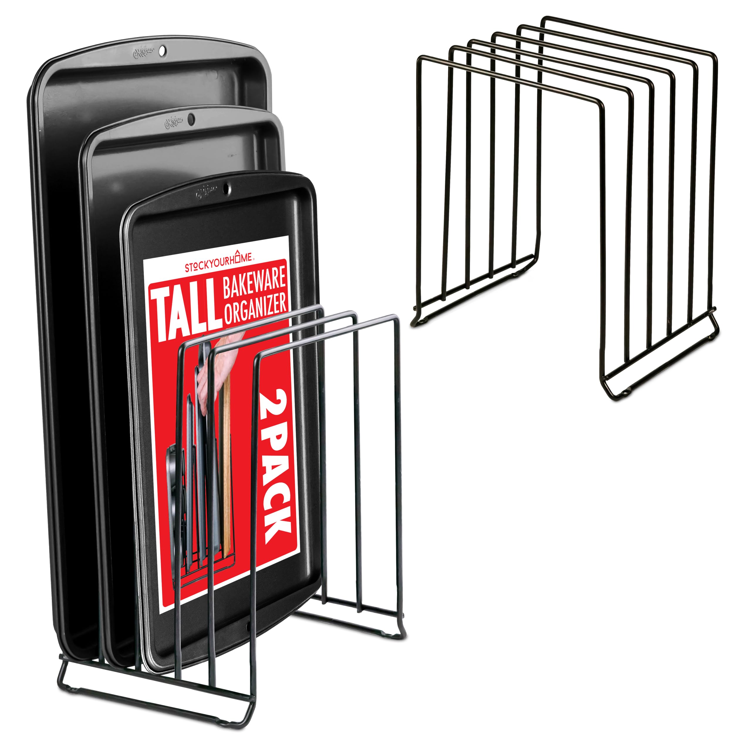 Stock Your Home vue avant du support en acier noir pour plaques, gain de place