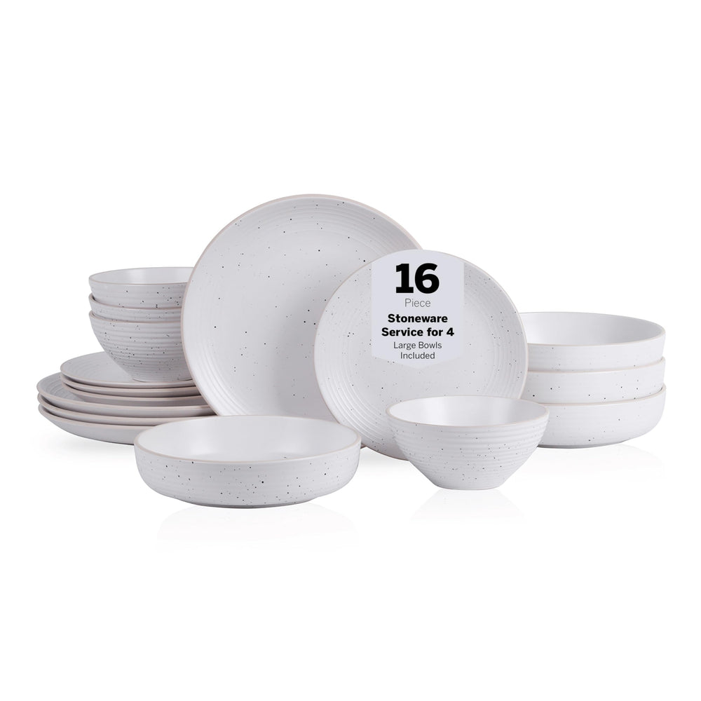 Stone Lain vue frontale du service Lauren montrant assiettes et bols, design chaleureux