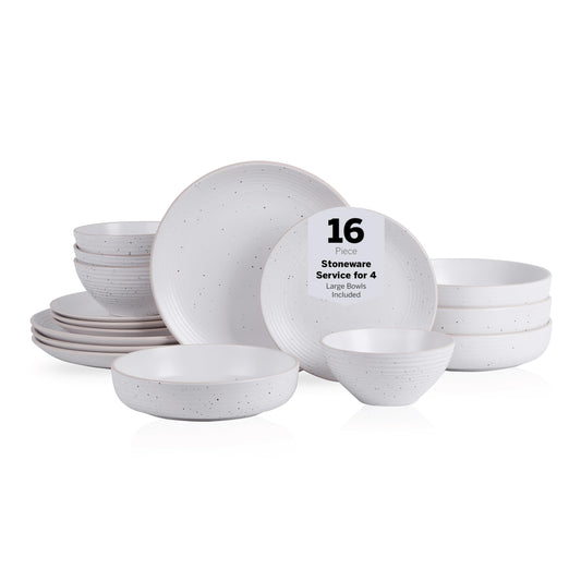 Stone Lain vue frontale du service Lauren montrant assiettes et bols, design chaleureux
