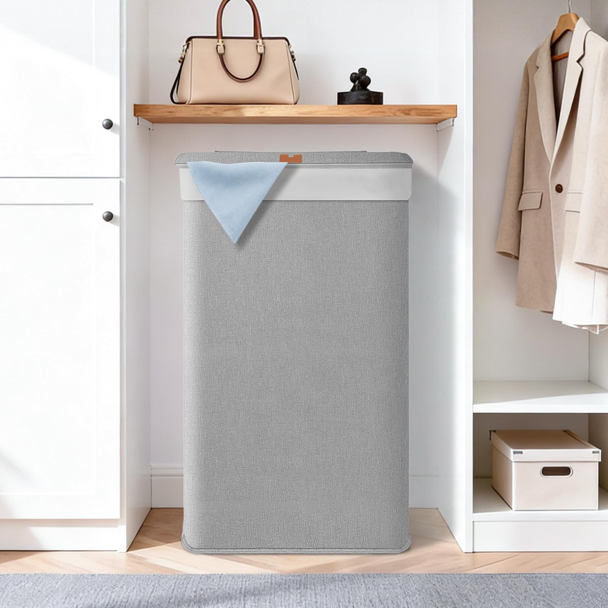 STORAGE MANIAC panier placé en chambre illustrant intégration et discrétion décorative