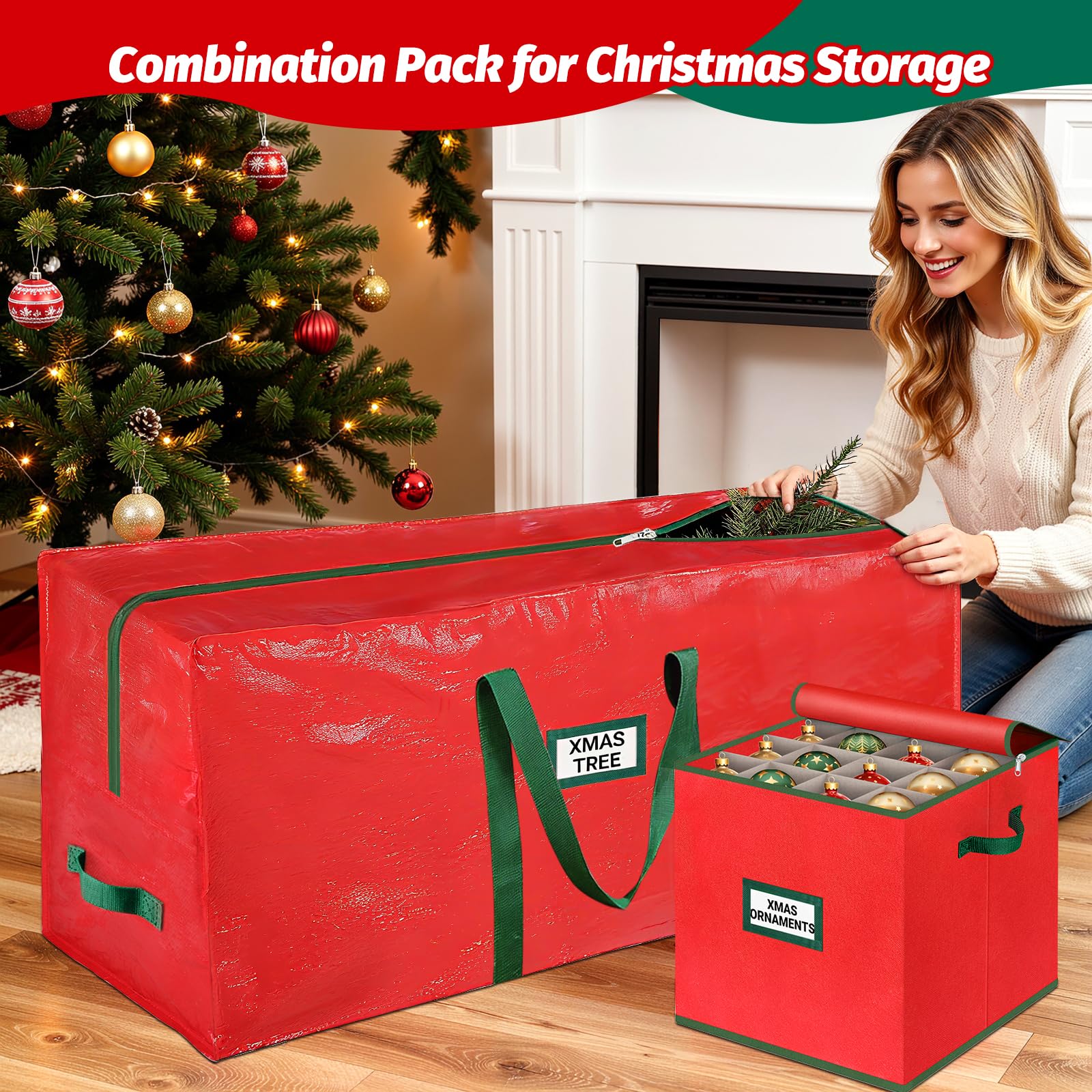 StorageRight coffret rouge en situation salon facilitant l'installation de Noël