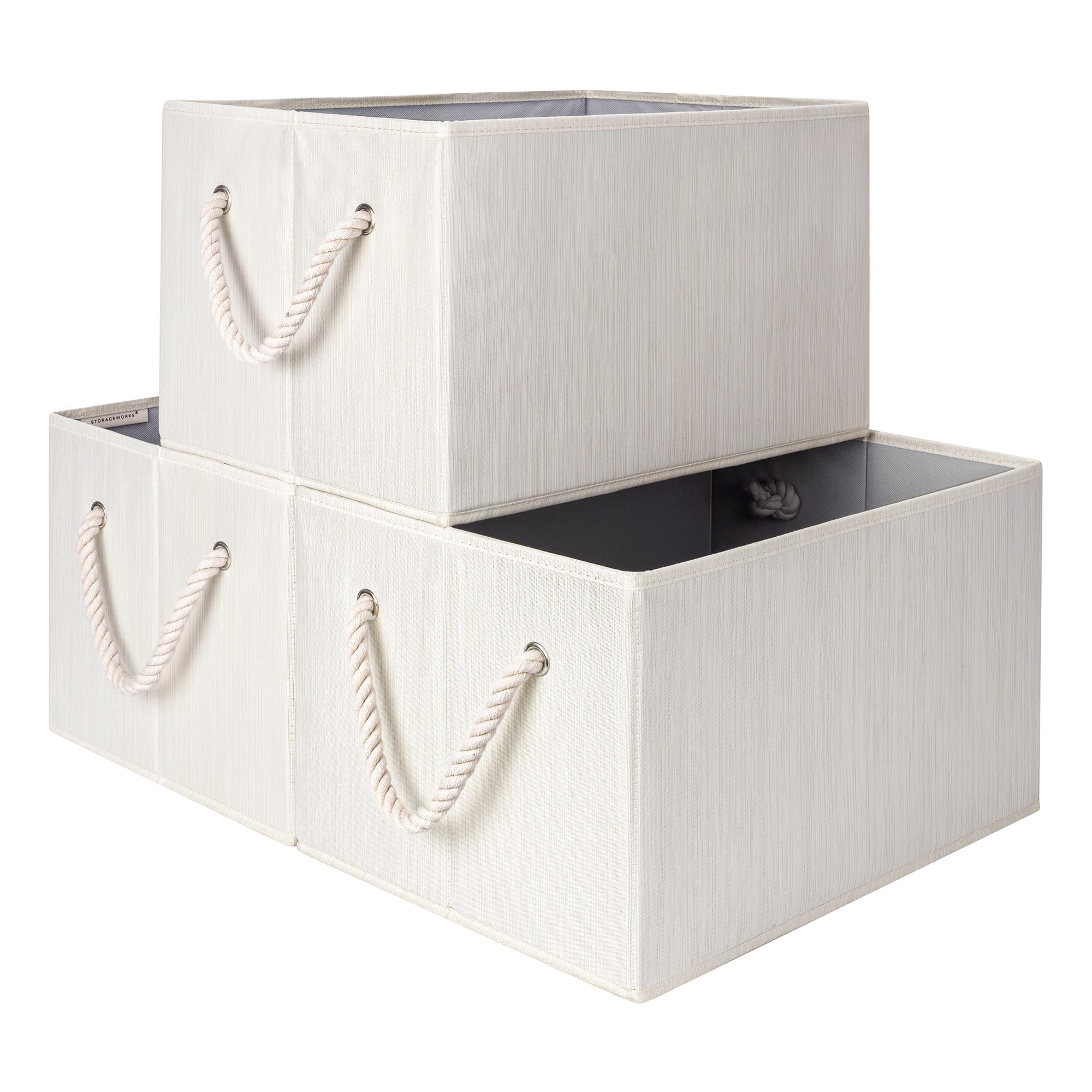 StorageWorks corbeille beige face avant présentation propre et organisée