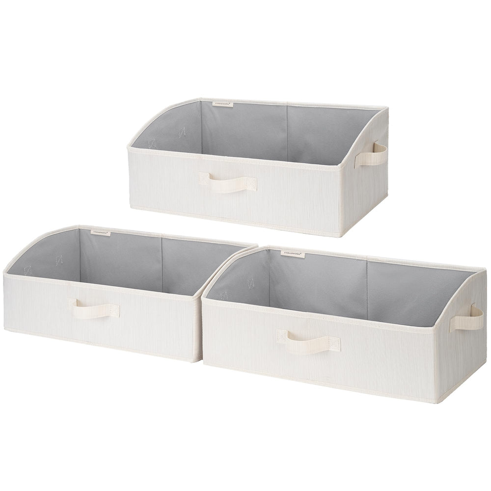 StorageWorks vue face avant des trois paniers beige pour accès rapide
