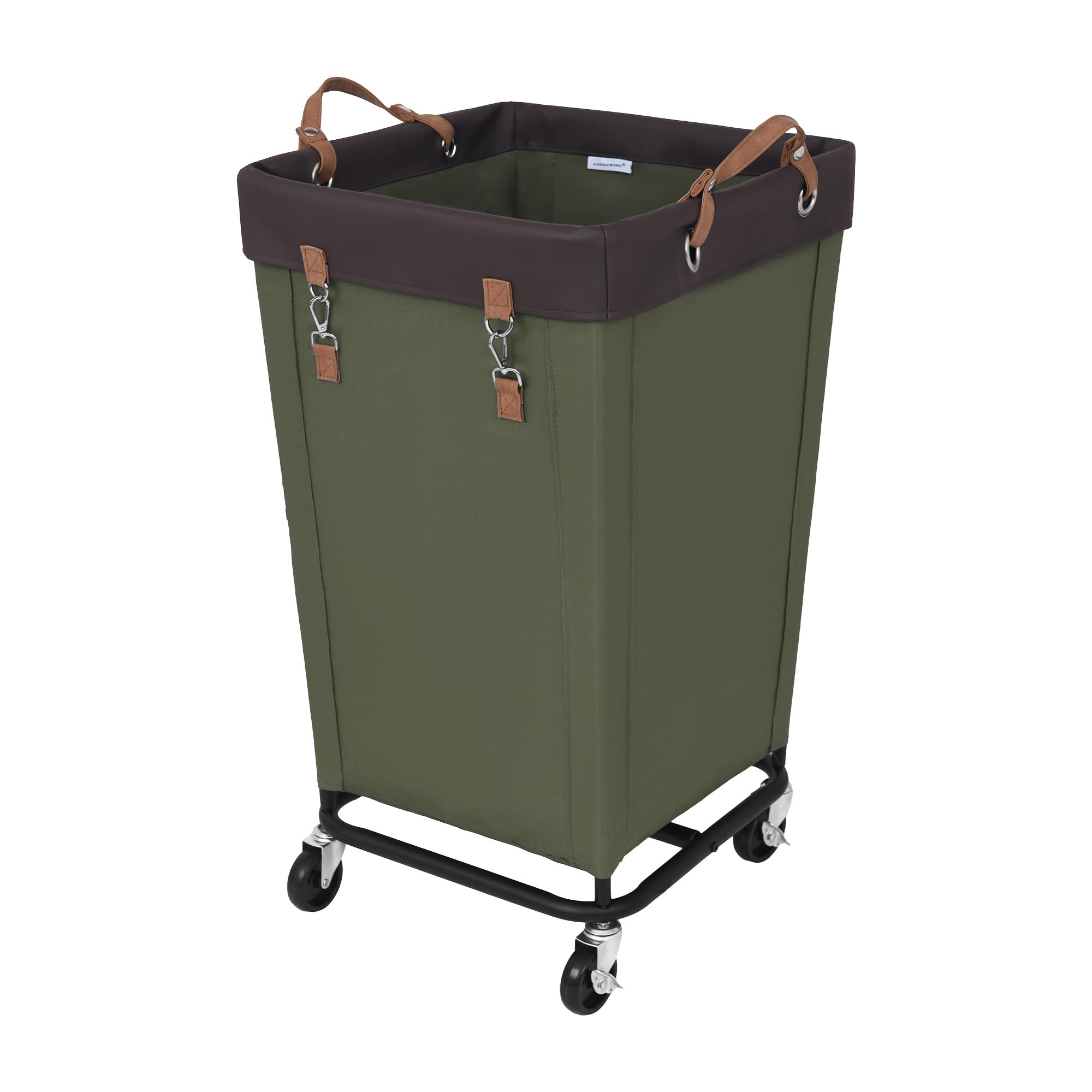 StorageWorks vue avant du panier à linge montrant la grande capacité et organisation facile