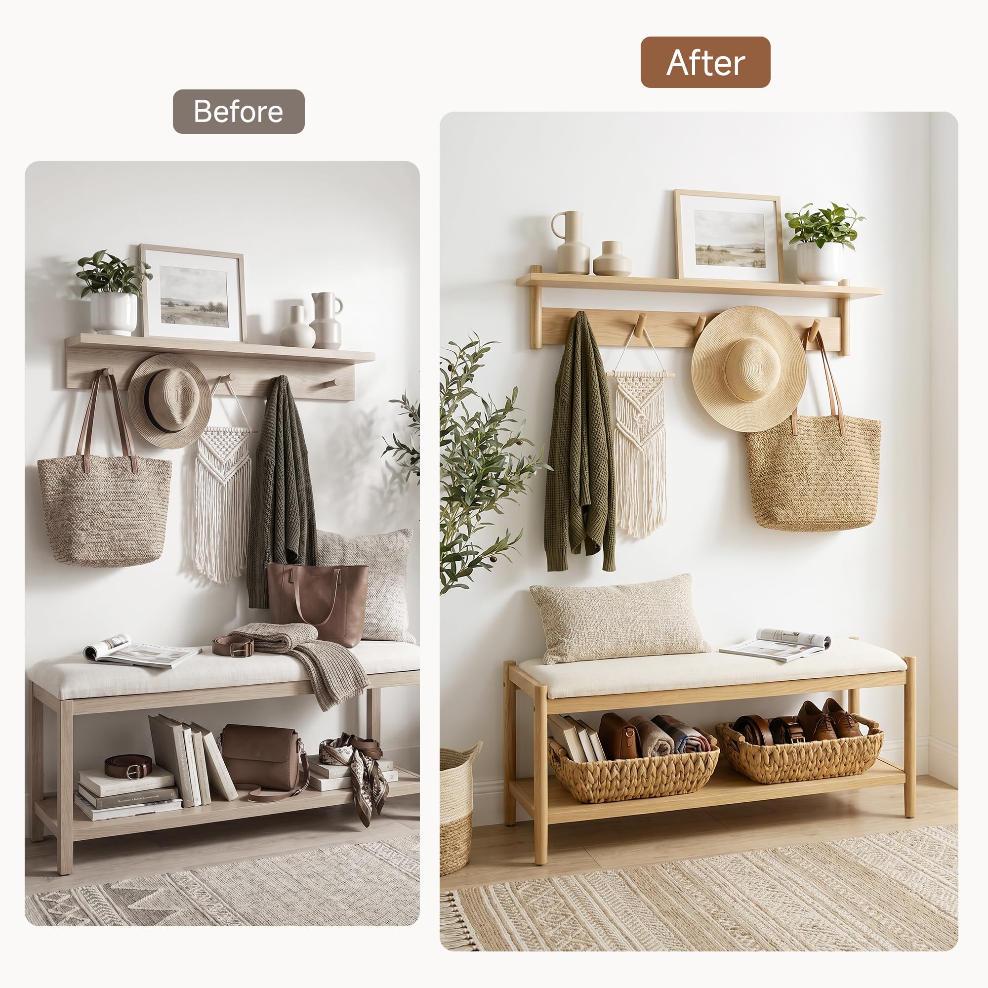 StorageWorks panier posé sur étagère de salon, apporte chaleur décorative fonctionnelle