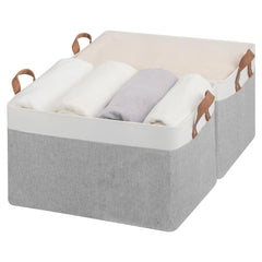 StorageWorks vue avant des paniers gris et blanc montrant rangement soigné