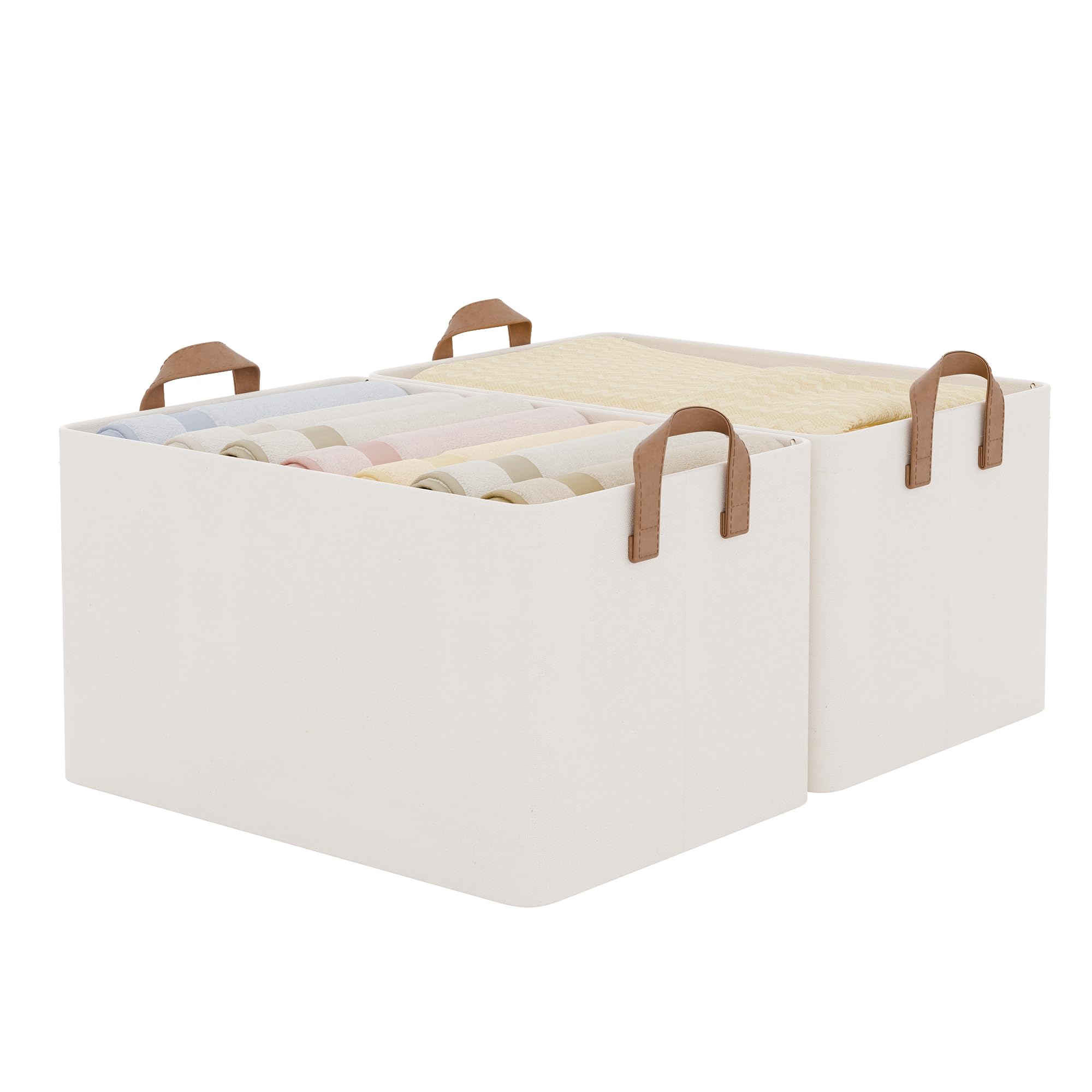 StorageWorks vue avant des paniers beige, rangement élégant